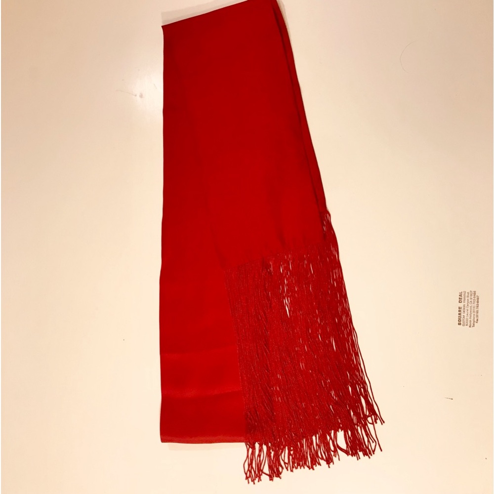 Valentine Red Scarf Extra Long 75” X 6” Tasseled Wrap Sash Shawl /Tuxedo Scarf